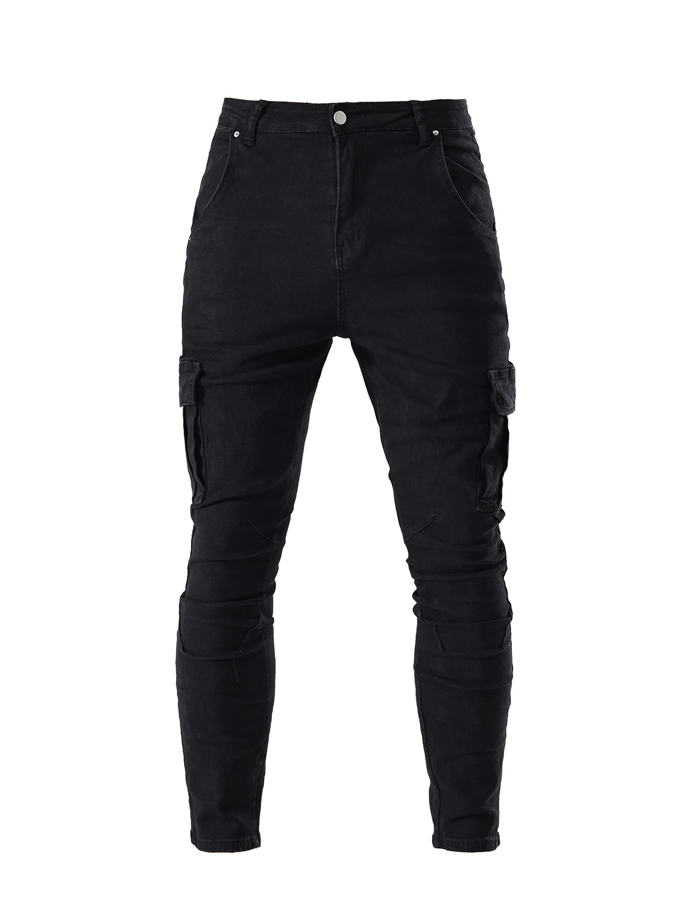 Mens Fahsion Elastic Slim Fit Jeans Men Cargo Denim Pants Solid Color Multi Pockets Casual Skinny Male Trousers mens clothing 251112