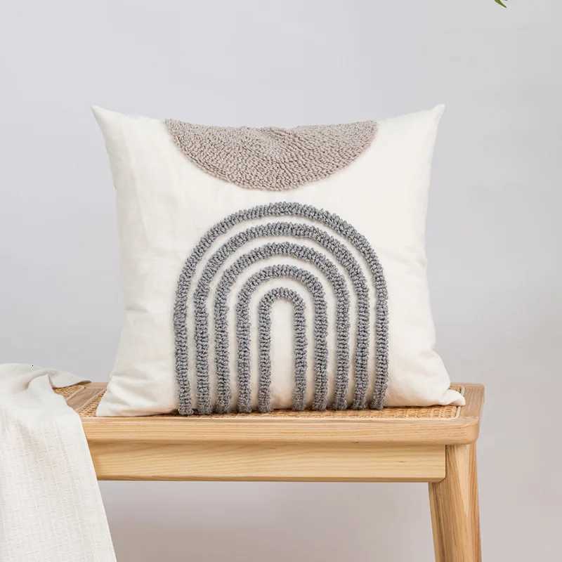 Half Circle Striped Geometric Tuft Cushion Cover Nordic Gray White Cover slip Cushion Cover Home Decor Sofa LuxuryM251119