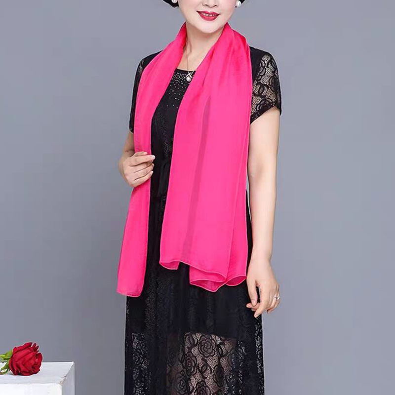 K442 Summer solid color silk scarf big red scarf thin chiffon long scarf female square dance dance silk scarf new
