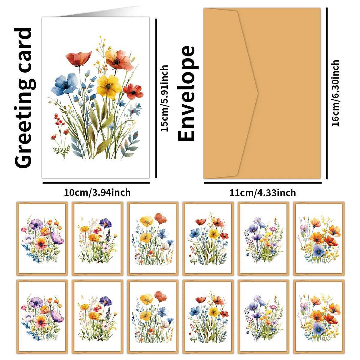 12pcs Watercolor Wildflower Thank You Cards Set with Envelopes Greeting Cards with Messages for Birthdays Invitations Gifts G251119