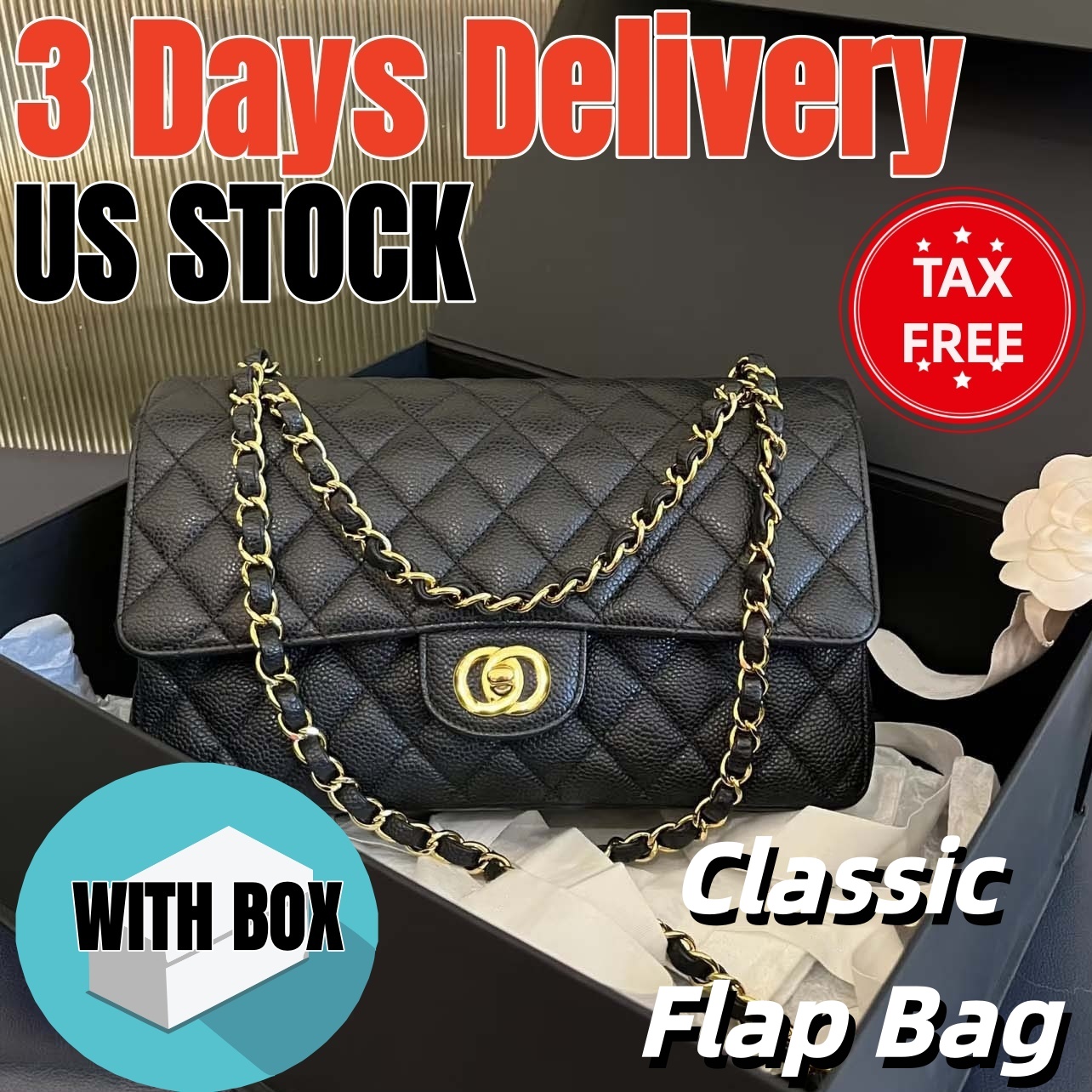 10A Designer Bag Classic Flap Bag Shoulder Bag Quilted Lambskin Leather Caviar Gold Tone Chain Strap Double Flap Closure High Quality Handbag for Women Evening Bag