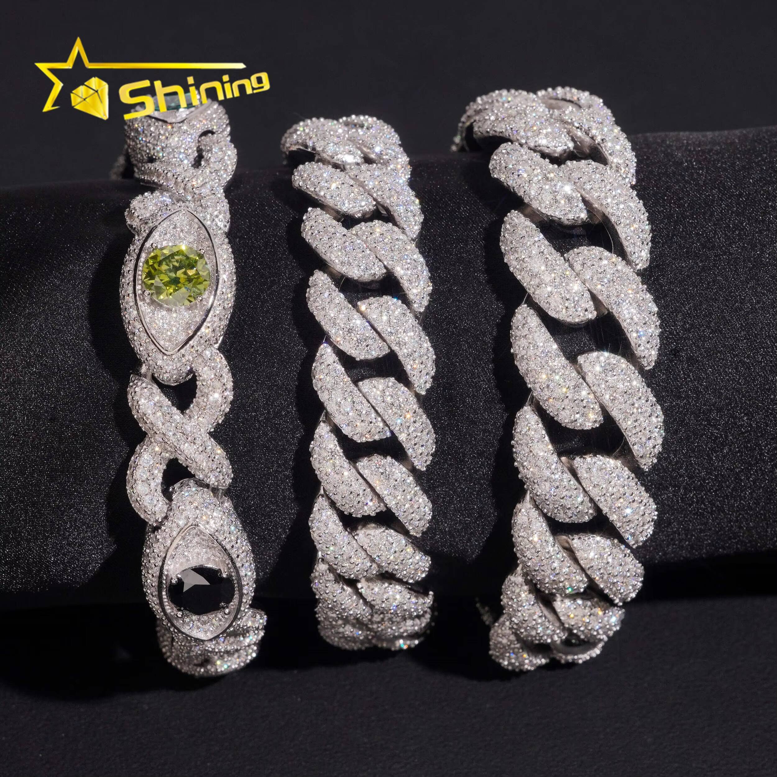 New Design High Quality Hip Hop Style 925 Silver Iced Out Diamond Moissanite Cuban Link Bracelet