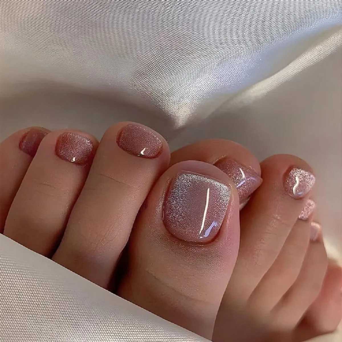 24pcs Press on Toe Nails Nude Crystal Cats Eye Ultra Thin Bright Diamond Full Coverage Toenail for WomenGirl Removable ToenailT251118T251119