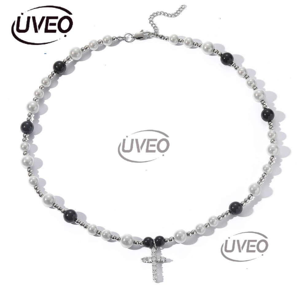 Luxury designer's new ice out VVS Moissanite sterling silver hip Hop necklace, cross collarbone chain, ABS reflective pearl necklace for men and 