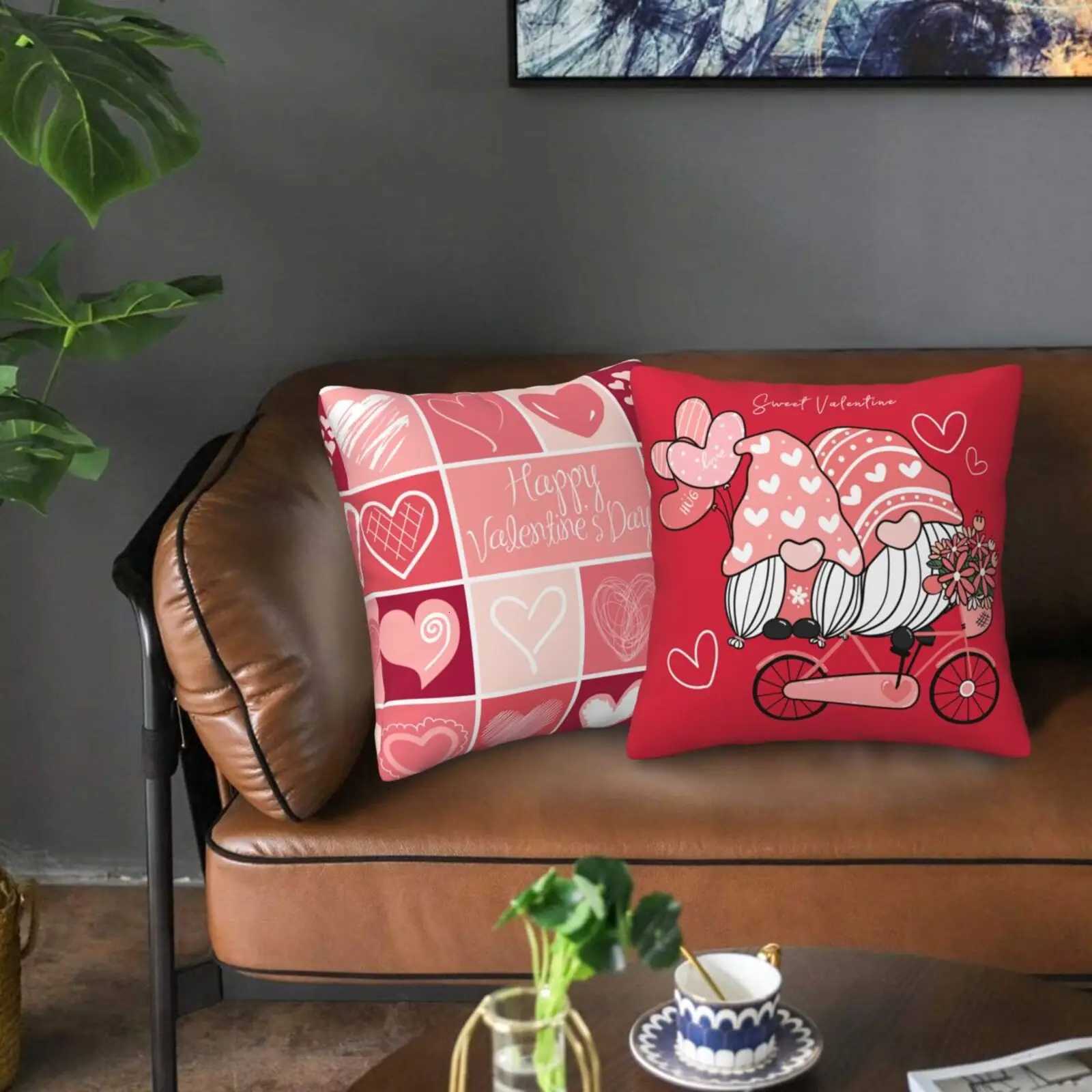 Pink case one set of two Valentines Day soft decoration dwarf truck flowers Heart-shaped square cushion cover cM251119