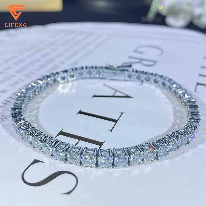 Lifeng Jewelry VVS Moissanite 4mm Tennis Chain Bracelet Pass Diamond Tester Sterling Women Men Bracelet Gift