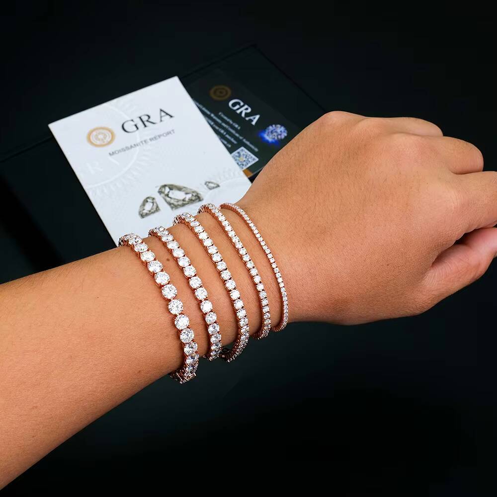 Moissanite Tennis Bracelet Rose Gold Plated 925 Sterling Silver D VVS Pass Diamond Test Hip Hop Trendy for Women Fine Jewelry