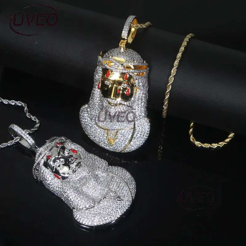 Jesus Christ Piece Head Face Pendant for Men Iced Out Bg Cz Paved Charm Necklace with Chain Hip Hop Jewelry