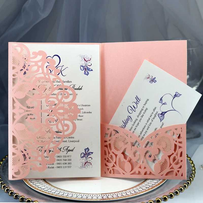 50pcs Blue White Elegant Hollow Laser Cut Wedding Invitation Card Greeting Card Customize Business With RSVP Card Party Supplies G251119