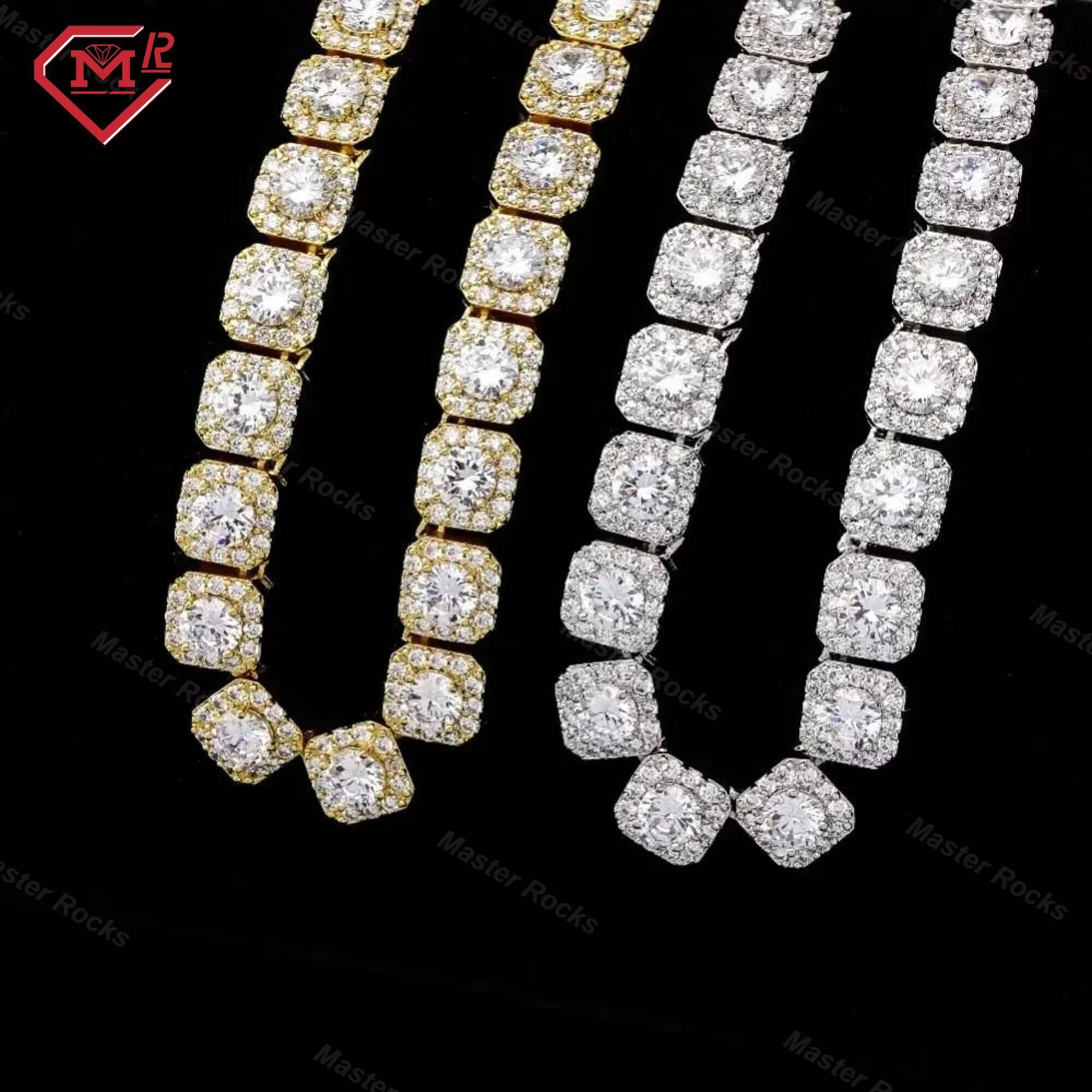 Iced Out Tennis Chain Hip Hop Jewelry 925 Silver 10mm Cluster Big Vvs Diamond Moissanite Tennis Chain
