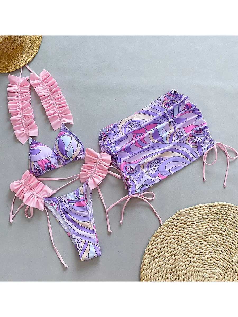 Ruffled edge bikini womens swimsuit womens thong swimsuit three piece bikini set mini swimsuit W250419