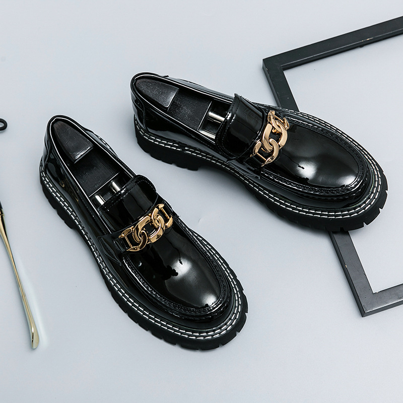 Free shipping Designer Dress Shoes 2025 new fashionable thick soled height increasing mens shoes with shiny surface casual fashion leather shoes for m