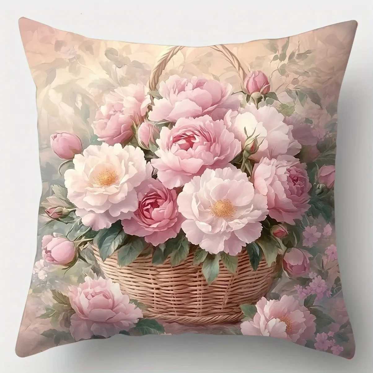 Pink Peonies Floral throw cover with short plush print for living room decoration cushion cover covers decorativeM251119