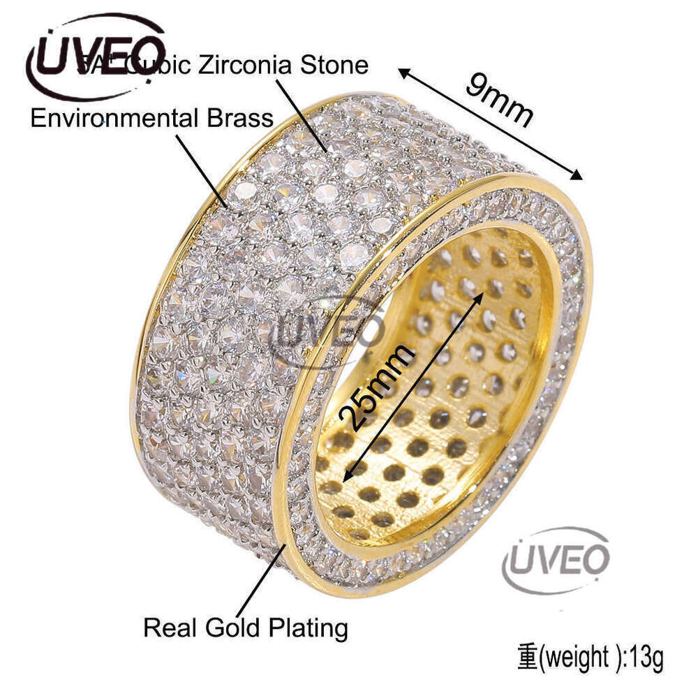 Luxury designer Hip Hop Men and women five row ring, micro-inlaid ice out of VVS Moissanite hip hop ring