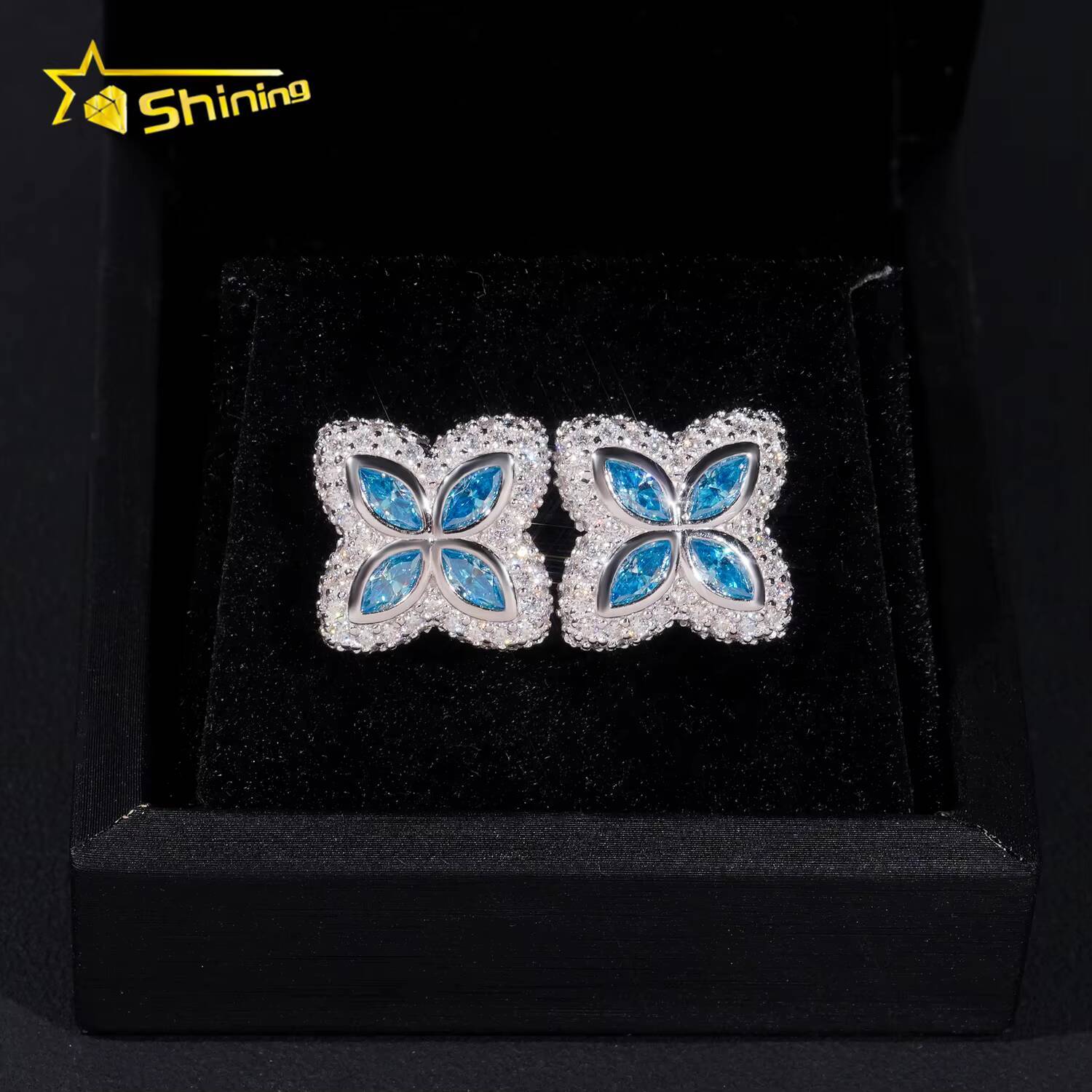 New Stocks Pass Diamond Tester GRA Certified VVS Diamond 925 Silver Hip Hop Jewelry Colored Moissanite Stud Earrings Clover