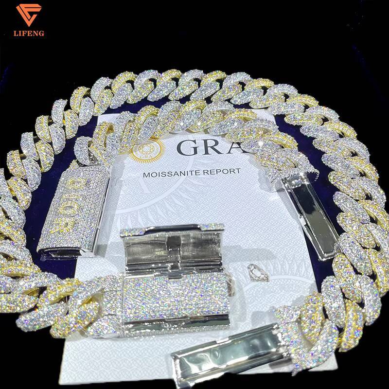 Hiphop Mossanite 925 Silver 20mm Iced Out Cuban Link Chain Men Full Diamond Vvs Moissanite 18K Gold Plated Necklace Cubans