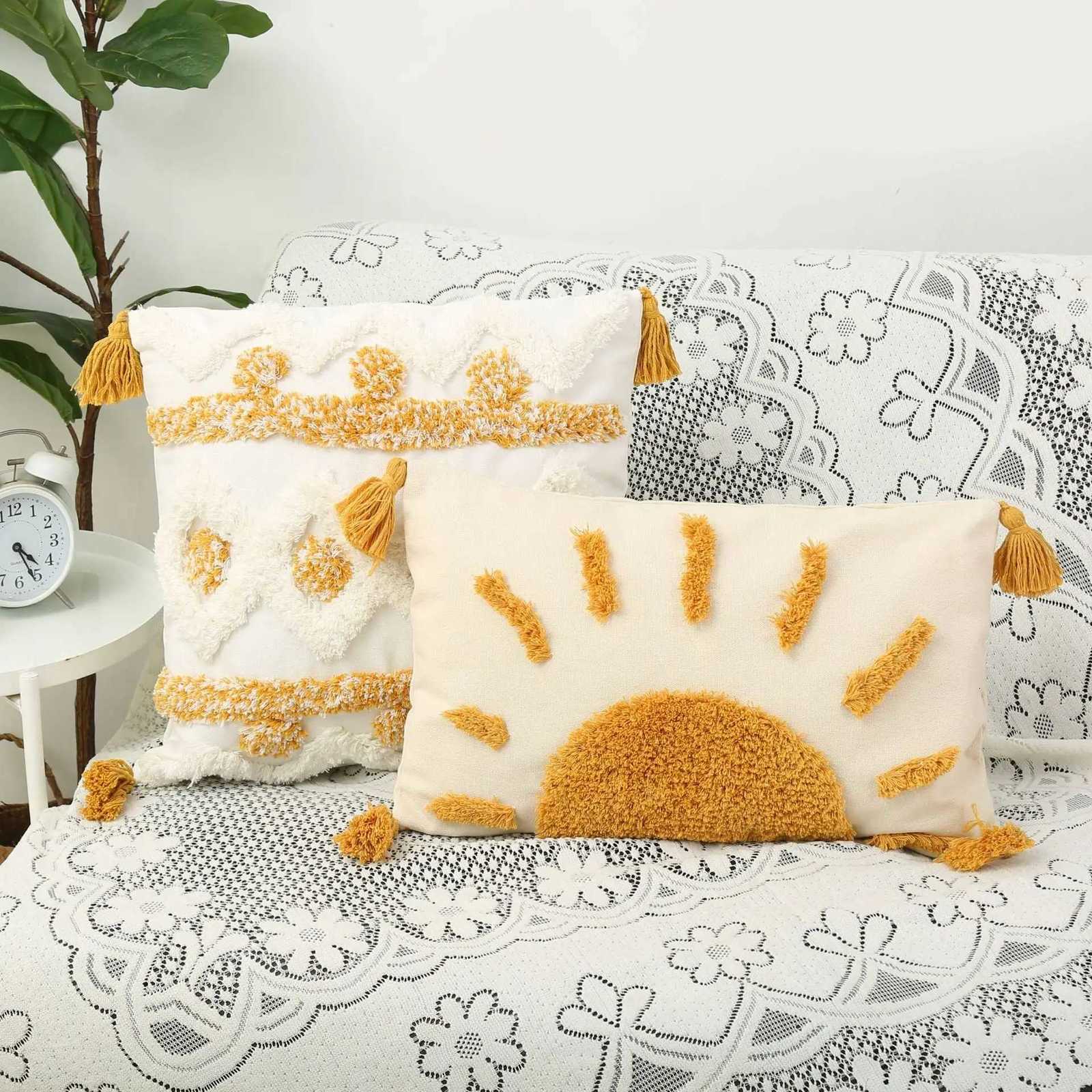 White Grey Boho Decorative Throw Covers Super Soft Woven Tufted Velvet caseM251119