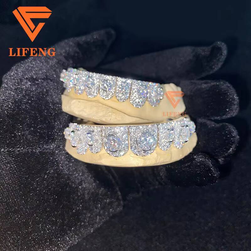 Custom Big Stone 925 Sterling Sliver VVS Moissanite Grillz Iced Out Womens and Men Hip Hop Jewelry Grillz Teeth Diamond Grillz
