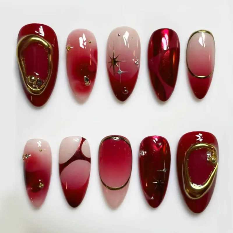 24PCS Pink Star Bow Press on Nail Gentle Blush French Almond False Nail with Pearl Diamonds Design Wearable Sweet Fake Nail TipsT251118T251119