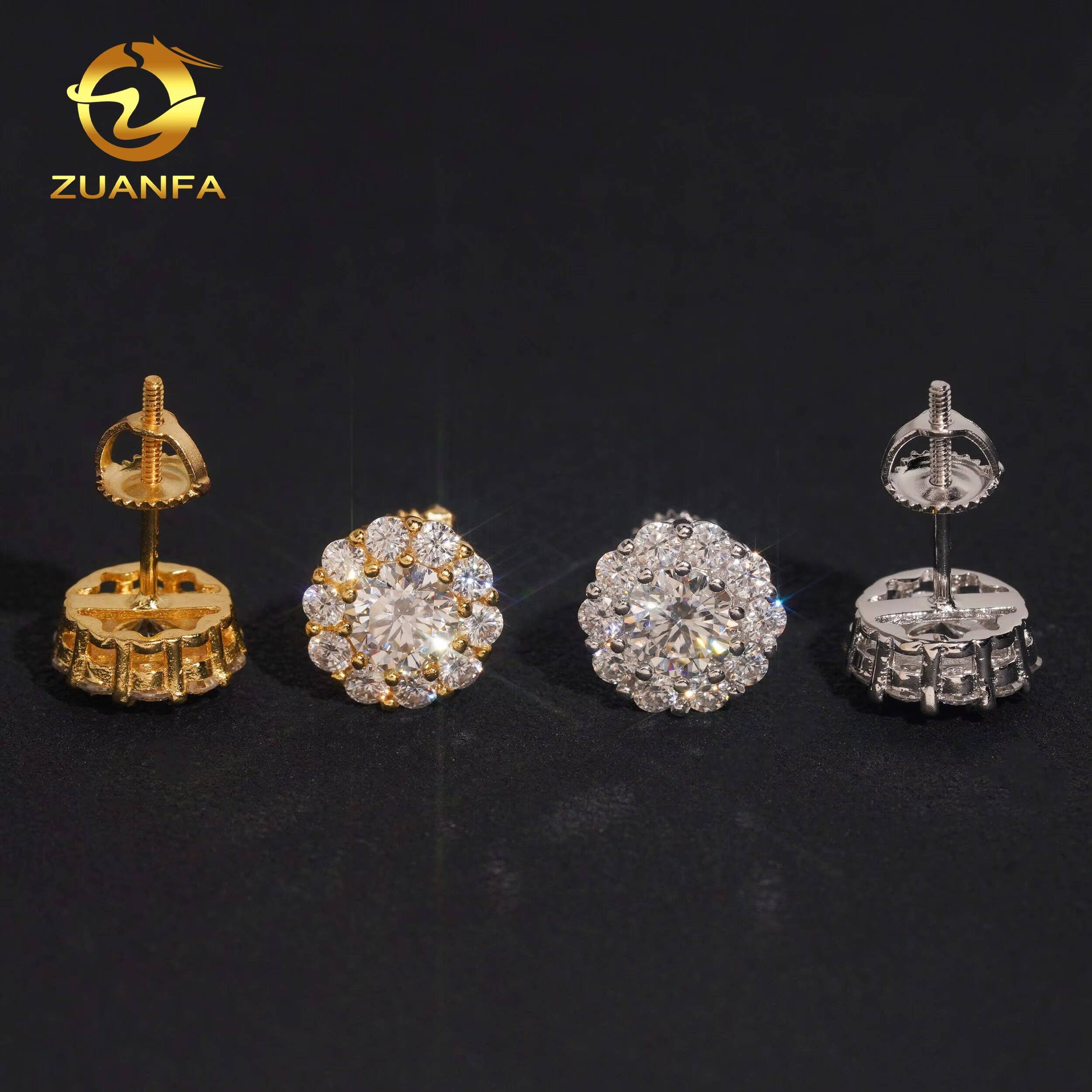 Usa Warehouse Bulk in Stock Iced Out Lab Diamond Jewelry Hip Hop Vvs Moissanite Silver 925 Stud Earrings