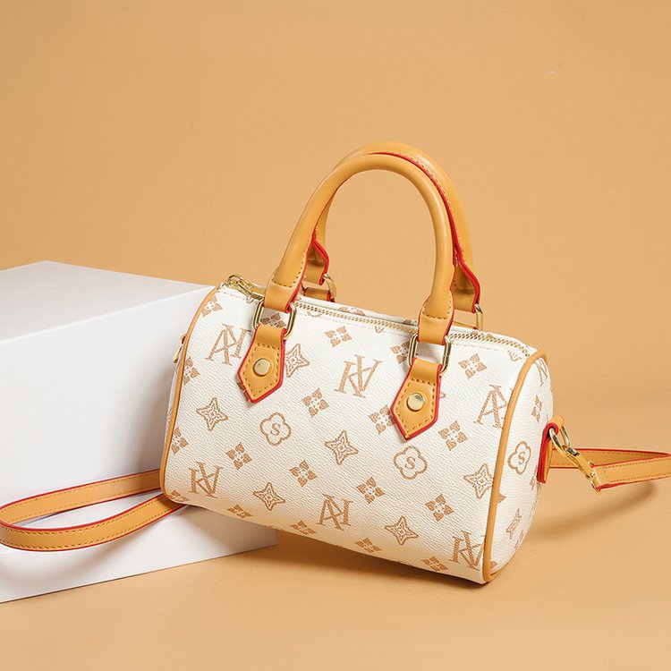 New printed Boston women's simple and atmospheric hand-held cylindrical versatile single shoulder crossbody bag