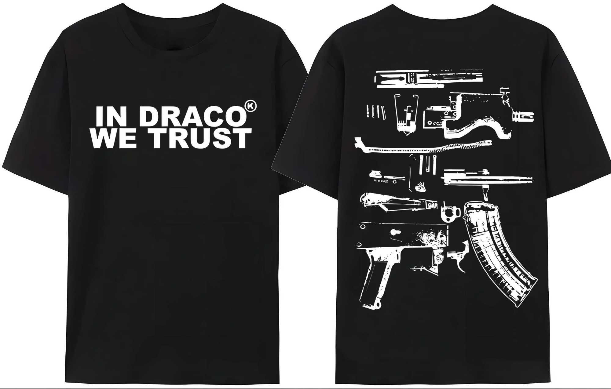 Le Gun T-shirt mens Y2K printed Draco we trust letter printing summer T-shirt high-quality Harajuku couple street clothing T-shirt W250425