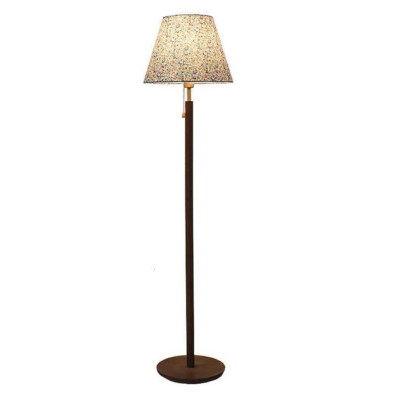Retro Wooden Base Floor Lamps Floral Fabric Lampshade Foot Switch Living Room Study Bedroom Restaurant Atmosphere Standing Light M251119