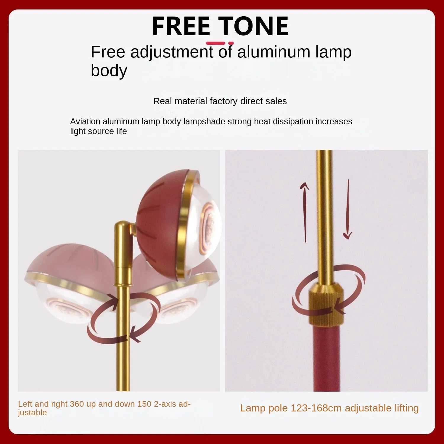 Nordic Simple Red Tall Cob Floor Lamp Home Decoration Standing Lights Height And Angle Adjustable Eye Protection Ambient Lights M251119