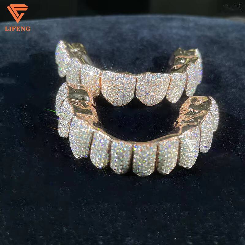 Custom 925 Sterling Sliver VVS Moissanite Grillz Iced Out Womens and Men Hip Hop Jewelry Grillz Teeth Diamond Moissanite Grillz