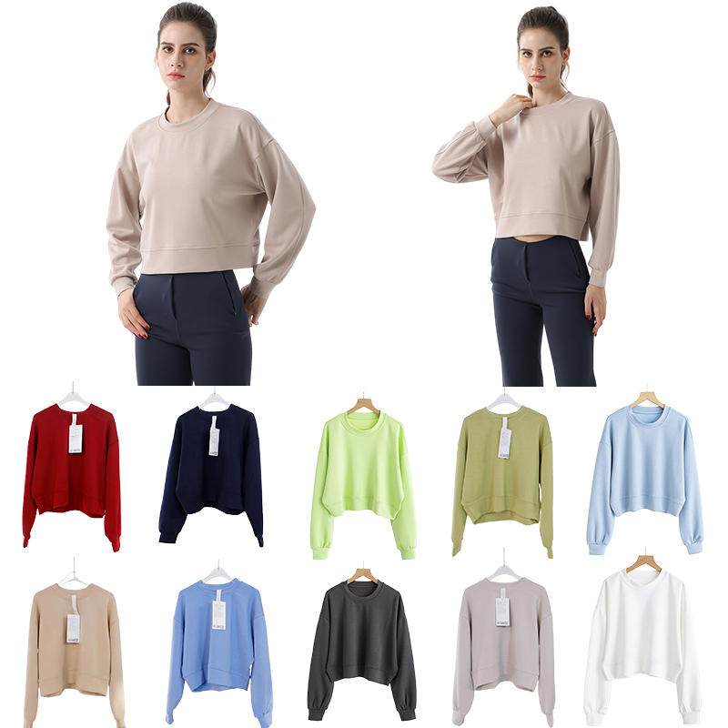 2025 Designer's new style Pullover luluity lemonics Hoodie Short Style neck drapey sports casual sweatshirt High elastic loose fitting long sleeved top yoga fitness
