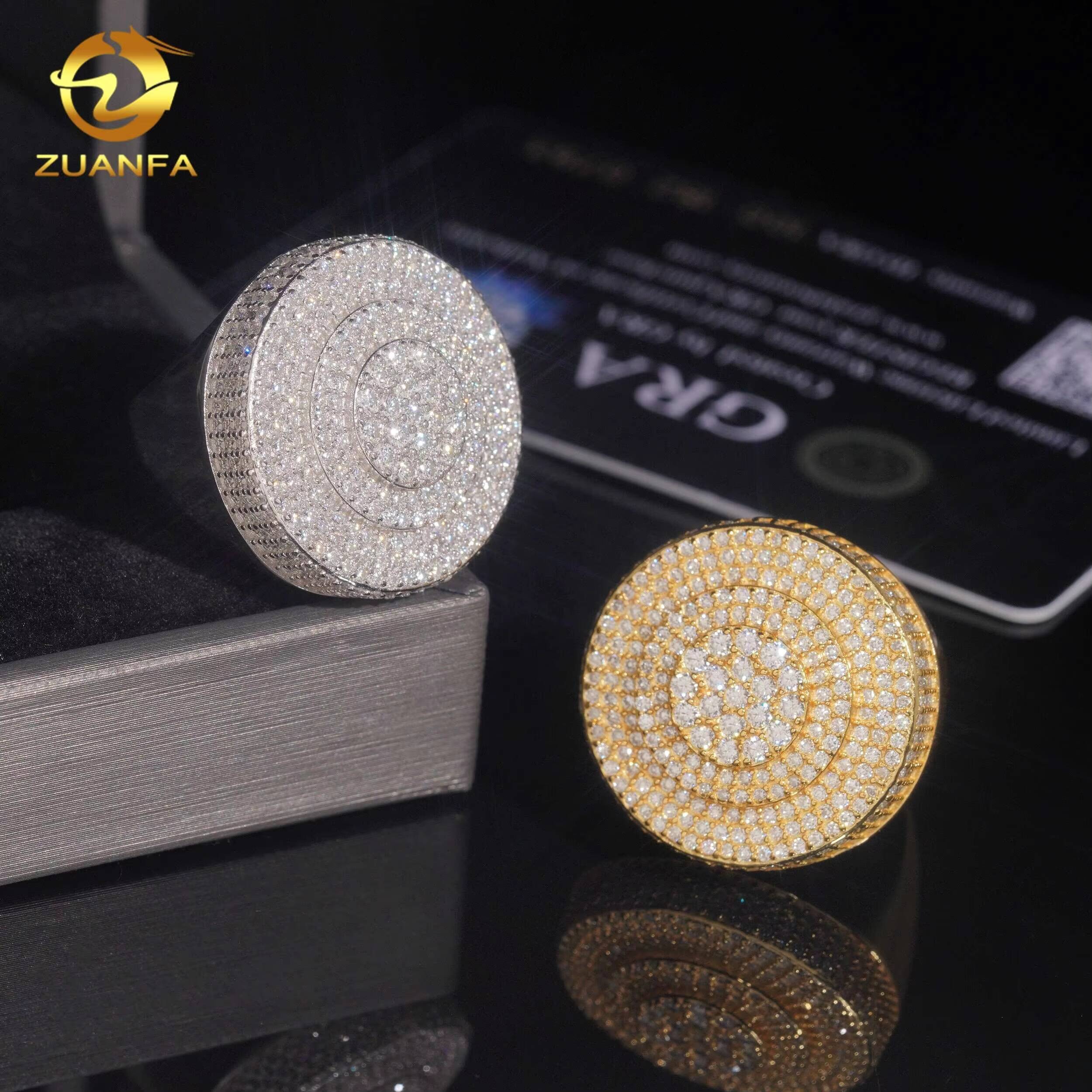 Ready to Ship Hip Hop Jewelry Iced Out Men Round Shape 925 Sterling Silver Moissanite Rings