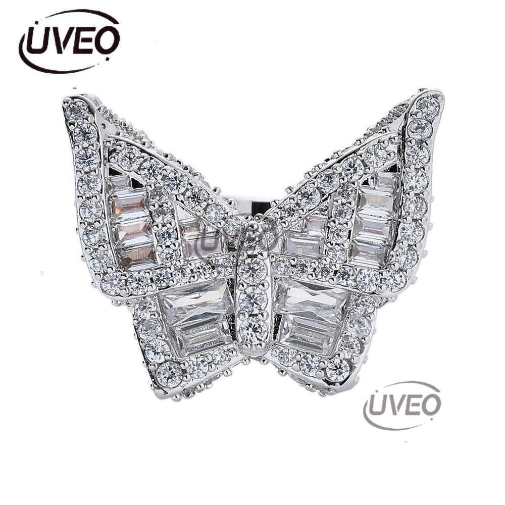 Luxury designer sterling silver hip hop butterfly ring, micro-inlaid ice out VVS Moissanite, hip hop ring for men and women