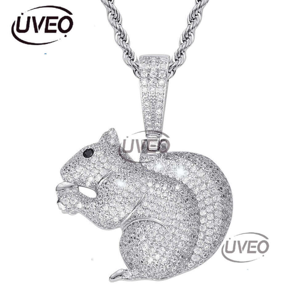 Luxury designer cartoon Squirrel Pendant Sterling silver ice out VVS Moissanite, Hip Hop necklace for men and women free shipping