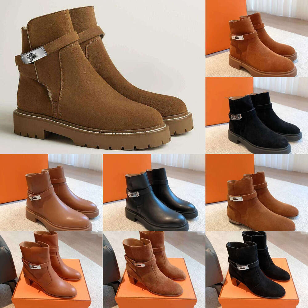 Mirror quality designer boot woman Luxury Jeff suede leather calfskin Buckle Saint Germain boot womena shoes flat short Martin booties vintage comfortable shoe