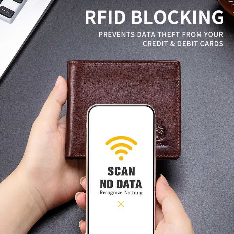 Genuine Leather Wallet for Men 9 Cards Mens Wallet Bifold Rfid Blocking with 2 ID Windows Card Holder WalletT251119