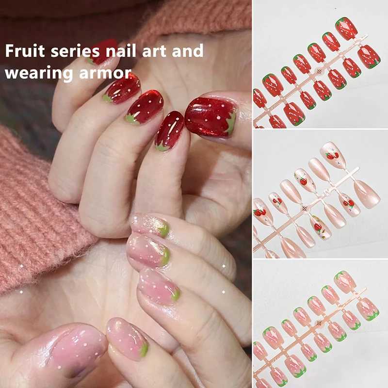 30Pcs/set False Nails Wearable Watermelon Strawberry Fake Nails Simple Artificial Press On Nails Tips Nail Art DIY ManicureT251118T251119