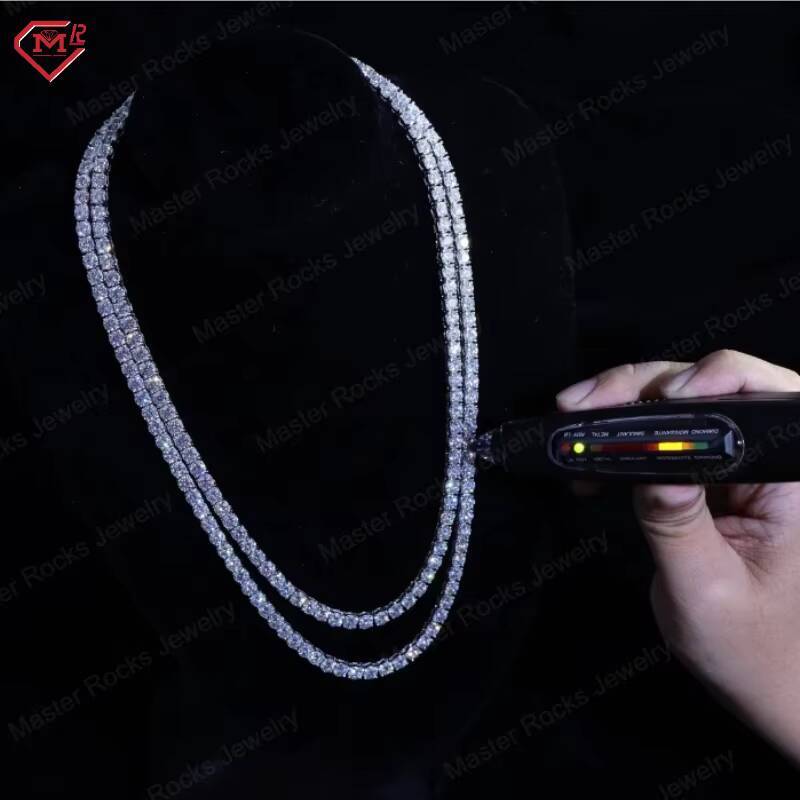 5MM Hiphop Tennis Chain Iced Out Bling Men Necklace 925 Sterling Silver Iced Out VVS Moissanite Tennis Chain