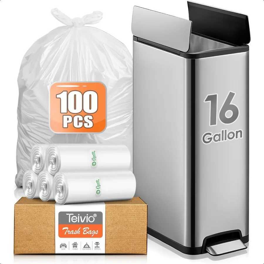 16 Gallon 100 Counts Strong Tall Kitchen Trash BagsFit 13 15 16 18Gal Garbage Bags by Unscented Bin Liners Plastic Bags for hom C251119