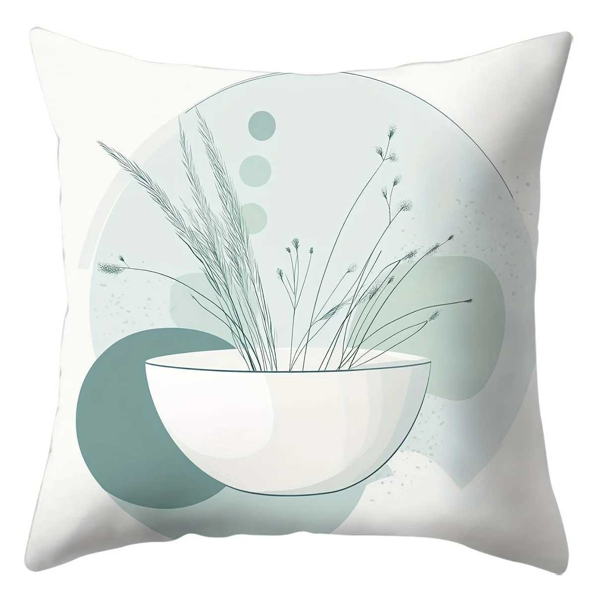 4pcs Bohemian Abstract Pattern Throw Covers Modern Cyan and White Design Comfortable and Fashionable Machine WashableM251119