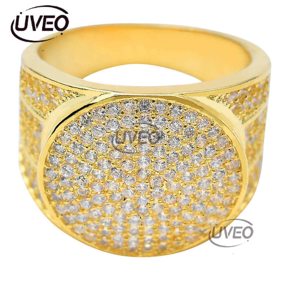 Luxurious designer gold hip hop ring with circular micro-inlaid ice VVS Moissanite Men's and Women's fashion ring