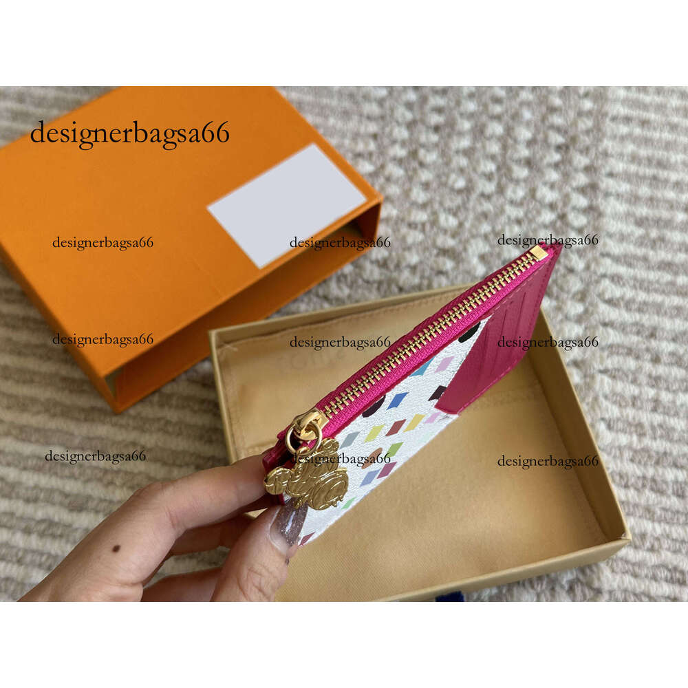 Takashi MURAKAMI White tri color Designer card holder, luxury brand wallet, men's and women's credit card holder, leather keychain wallet, fashionable card holder