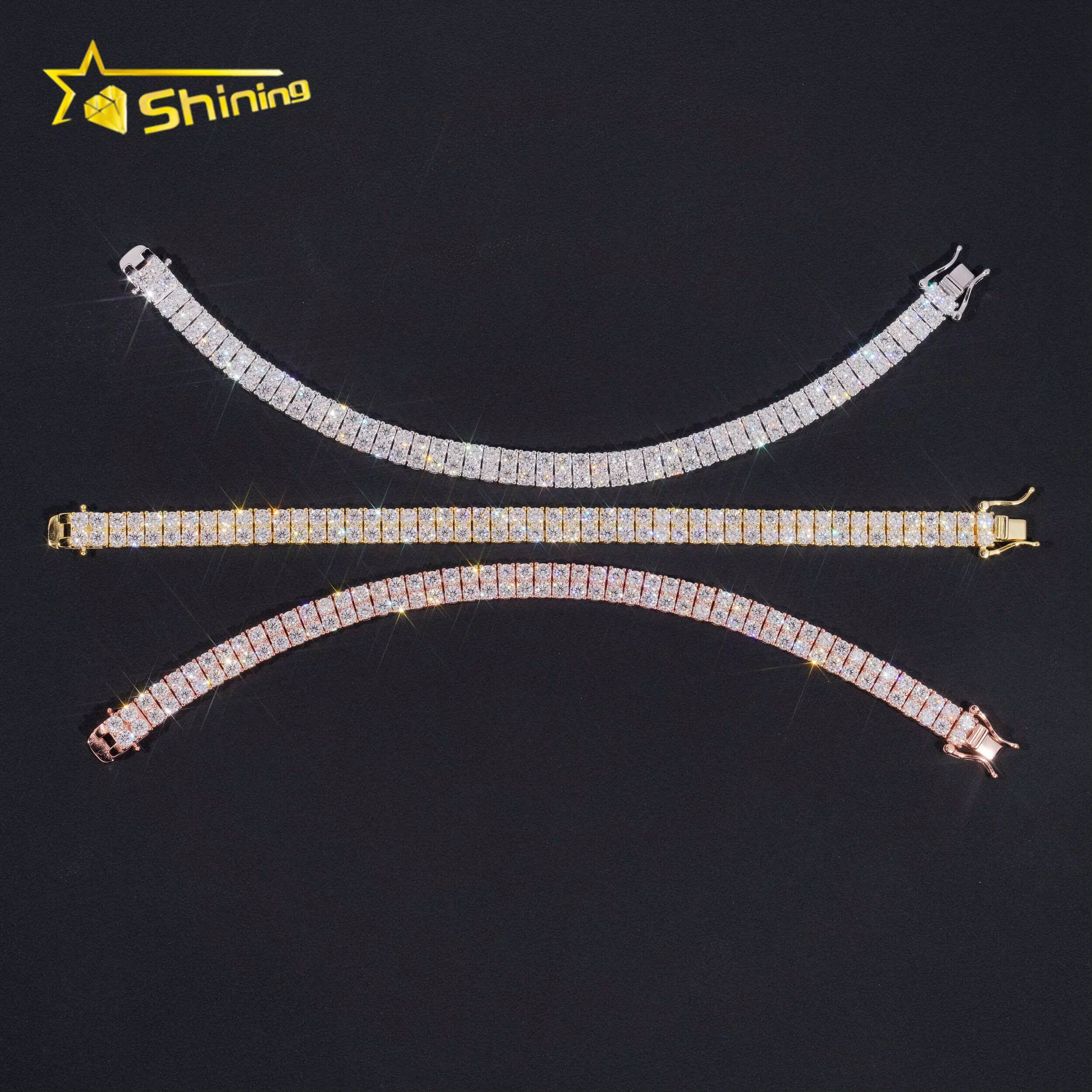 2rows Moissanite 66mm Tennis Bracelets 18K Gold Plater Fine Jewelry Sterling Silver Tennis Chain Bracelet Hot Sale Design