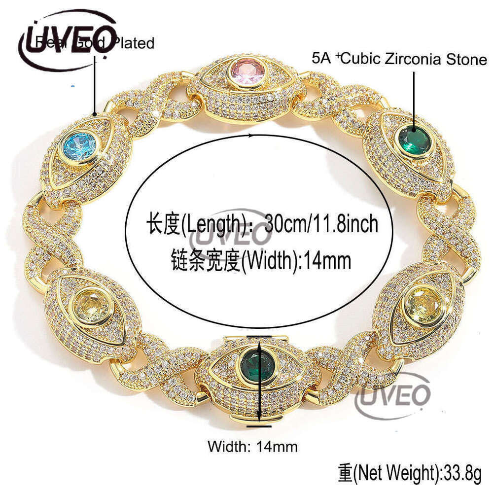 Luxury designer 8-strand 14mm Cuban Unlimited Eye chain, colored Ice out VVS Moissanite bracelet with free shipping