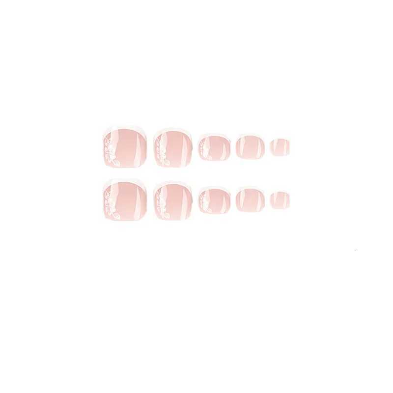 Flowers White French Artificial Toenails Nude Pink Toe False Nails with Glue Wearable Short Flat Shape Fake Toenails WholesaleT251118T251119