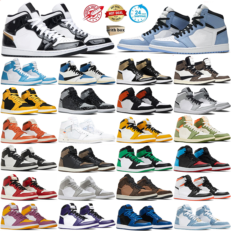 With Box Designer shoes 1s Basketball Shoes Men Women 1 Trainers Sneakers Black Gold Mocha Chicago Leather Hyper Royal Grey Red Dark Outdoor Sports Shoes EU 36-47