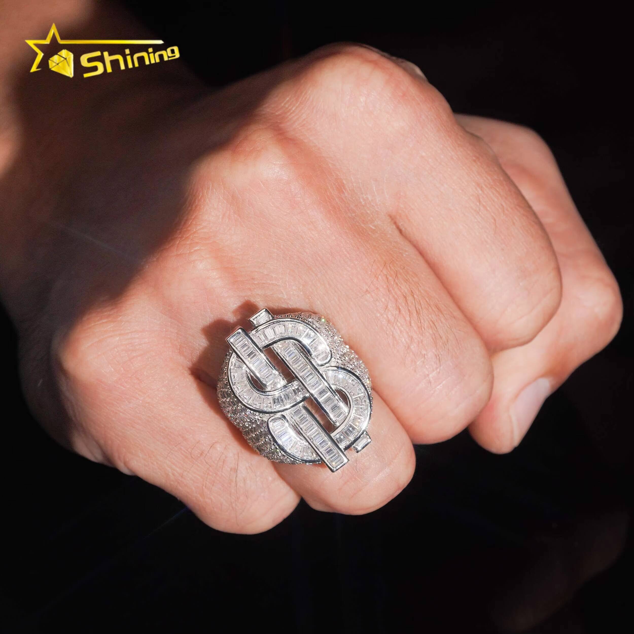 Luxury Men Weeding Rings Hip Hop Jewelry Iced Out 925 Silver US Dollar Style Moissanite Ring Pass Diamond Tester