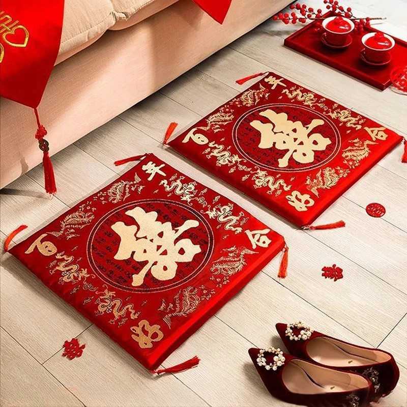 42cm 2pc Chinese Wedding Cushion Tea Ceremony Red Double Happiness Dragon Phoenix Kneeling Pad Wedding Gifts Home DecorationM251119