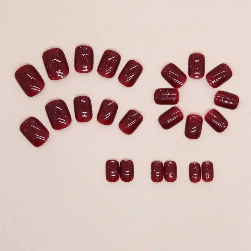 24 PCs Short French Simple Solid Color Glitter Nails with 1 Jelly Gel and 1 Nail FileT251118T251119