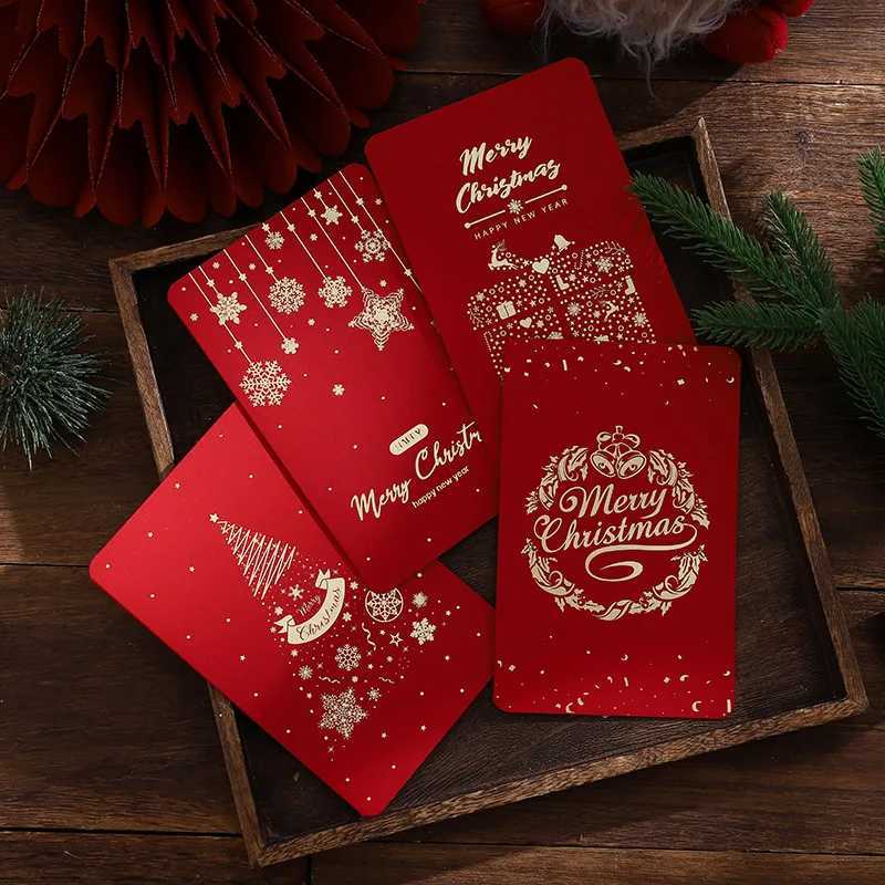 Vintage Christmas Stamping Greeting Card Blessing Message Card Business Creative Thanksgiving Greeting Card Red Green G251119