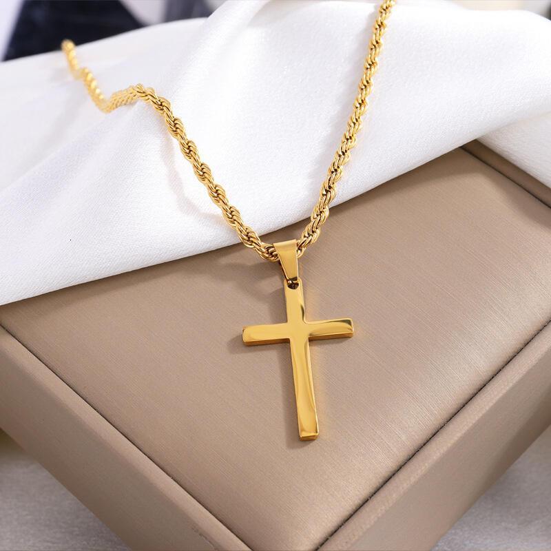 Titanium necklace, stainless steel men's high grade Fried Dough Twists chain, double cross, fashionable, versatile and colorfast pendant